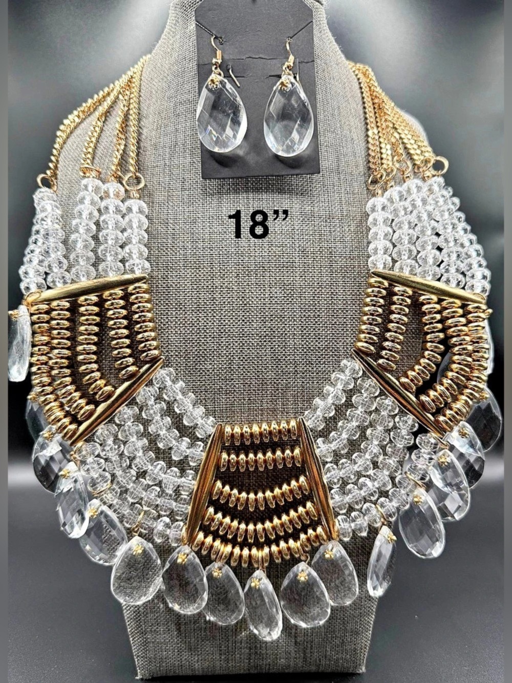 Gold & Clear Statement Necklace Set